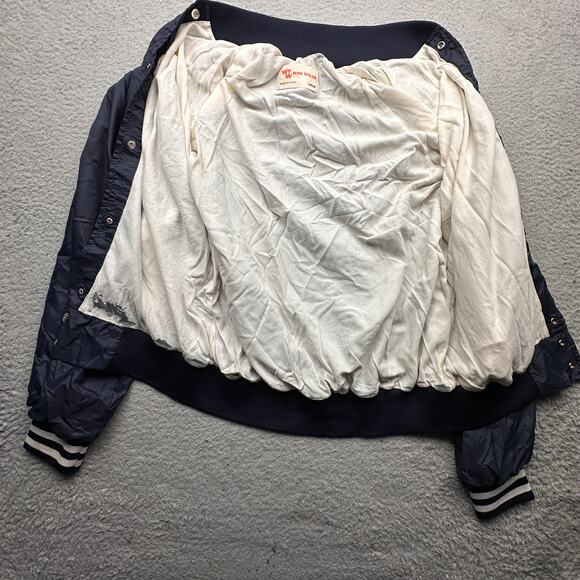 Vintage 70s Win Wear Nylon Varsity Button Lined Jacket Men Large Navy Blue Snap - Picture 6 of 16